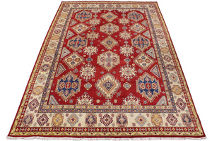 handmade Geometric Kazak Red Beige Hand Knotted RECTANGLE 100% WOOL area rug 9'X12'
