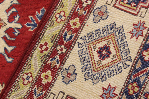 handmade Geometric Kazak Red Beige Hand Knotted RECTANGLE 100% WOOL area rug 9'X12'