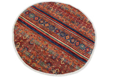handmade Geometric Kurjean Blue Peach Hand Knotted ROUND 100% WOOL area rug 5x5
