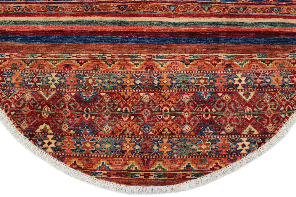 handmade Geometric Kurjean Blue Peach Hand Knotted ROUND 100% WOOL area rug 5x5