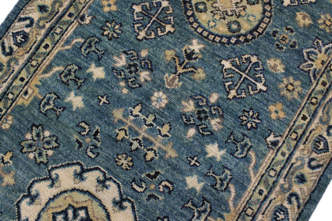 handmade Geometric Kafkaz Blue Ivory Hand Knotted RUNNER 100% WOOL area rug 3' x 9'