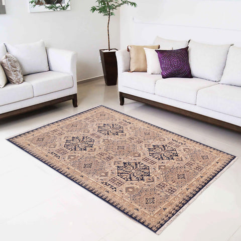 handmade Transitional Kafkaz Blue Beige Hand Knotted RECTANGLE 100% WOOL area rug 5' x 7'