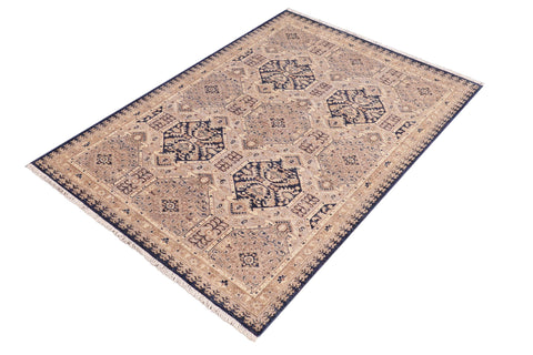 handmade Transitional Kafkaz Blue Beige Hand Knotted RECTANGLE 100% WOOL area rug 5' x 7'