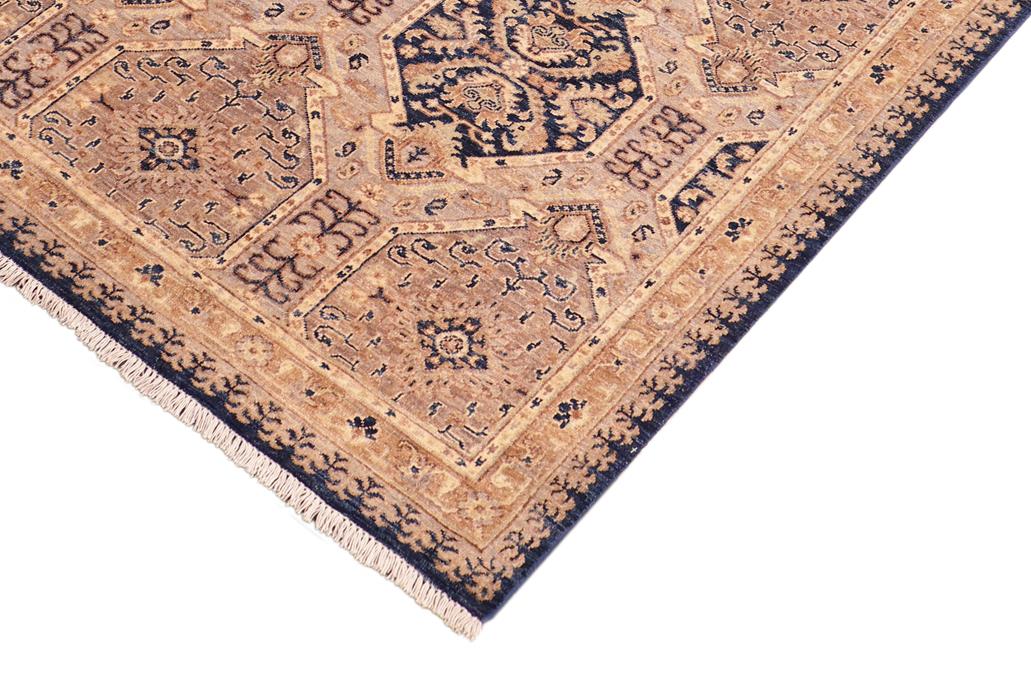 handmade Transitional Kafkaz Blue Beige Hand Knotted RECTANGLE 100% WOOL area rug 5 x 7