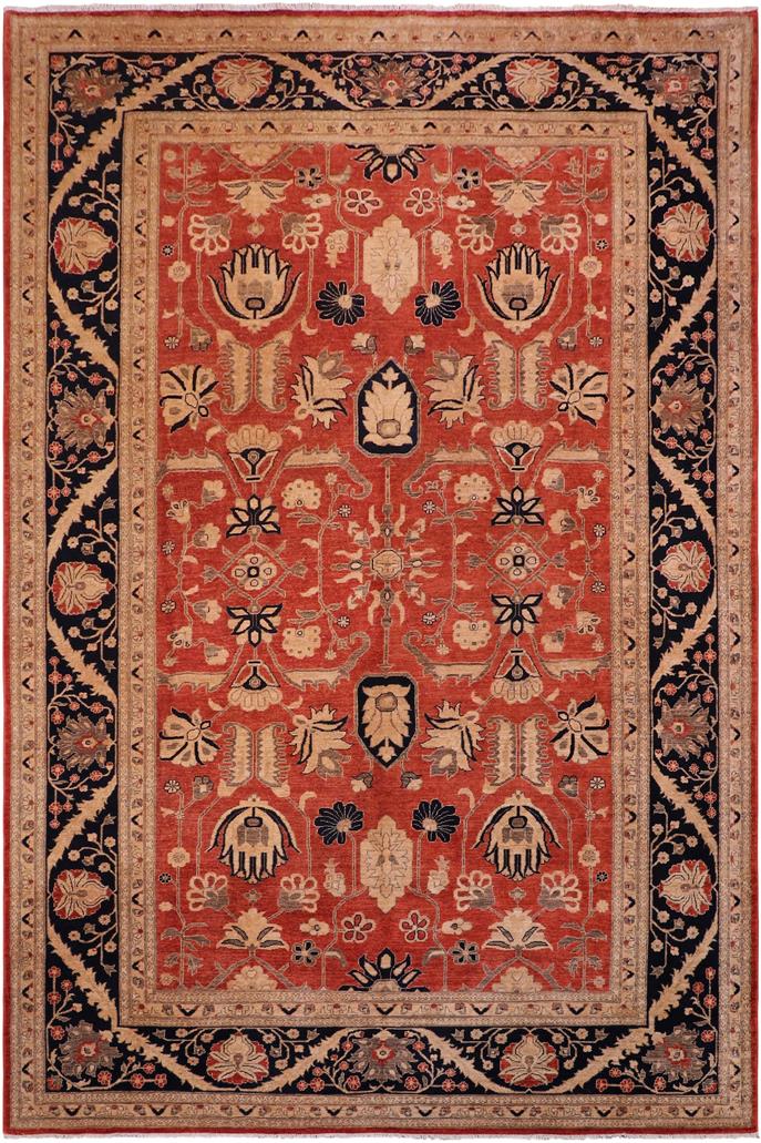 handmade Traditional Kafkaz Rust Drk. Blue Hand Knotted RECTANGLE 100% WOOL area rug 10 x 14