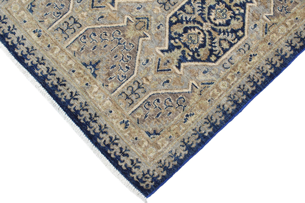 handmade Transitional Kafkaz Blue Beige Hand Knotted RECTANGLE 100% WOOL area rug 3' x 6'