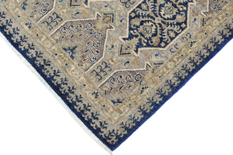 handmade Transitional Kafkaz Blue Beige Hand Knotted RECTANGLE 100% WOOL area rug 3' x 6'