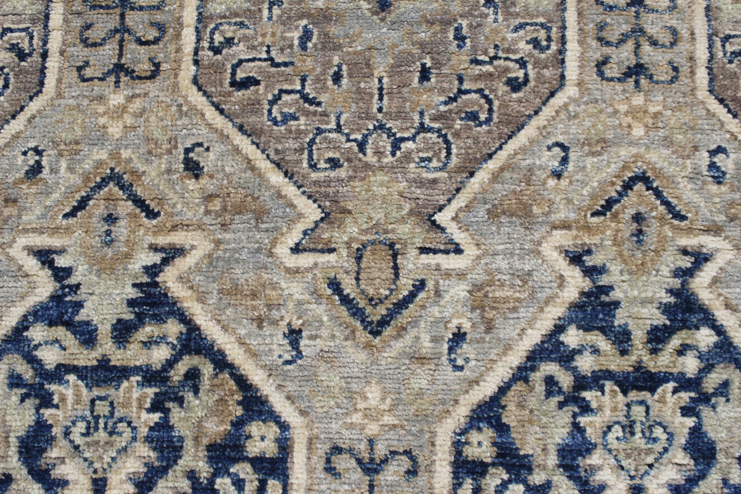 handmade Transitional Kafkaz Blue Beige Hand Knotted RECTANGLE 100% WOOL area rug 3' x 6'