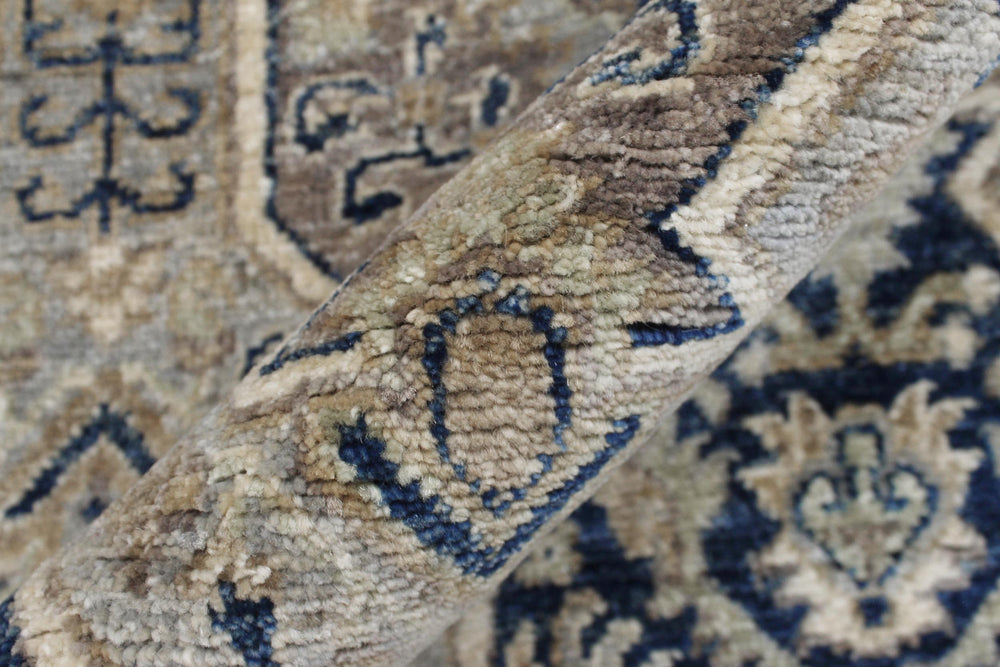 handmade Transitional Kafkaz Blue Beige Hand Knotted RECTANGLE 100% WOOL area rug 3' x 6'