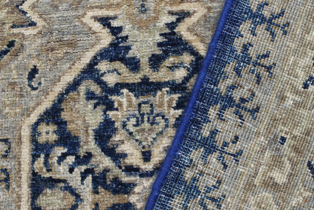 handmade Transitional Kafkaz Blue Beige Hand Knotted RECTANGLE 100% WOOL area rug 3' x 6'