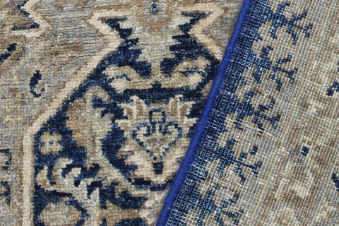 handmade Transitional Kafkaz Blue Beige Hand Knotted RECTANGLE 100% WOOL area rug 3' x 6'