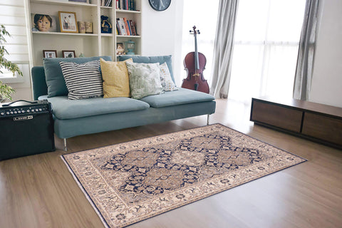 handmade Transitional Kafkaz Blue Beige Hand Knotted RECTANGLE 100% WOOL area rug 6' x 9'