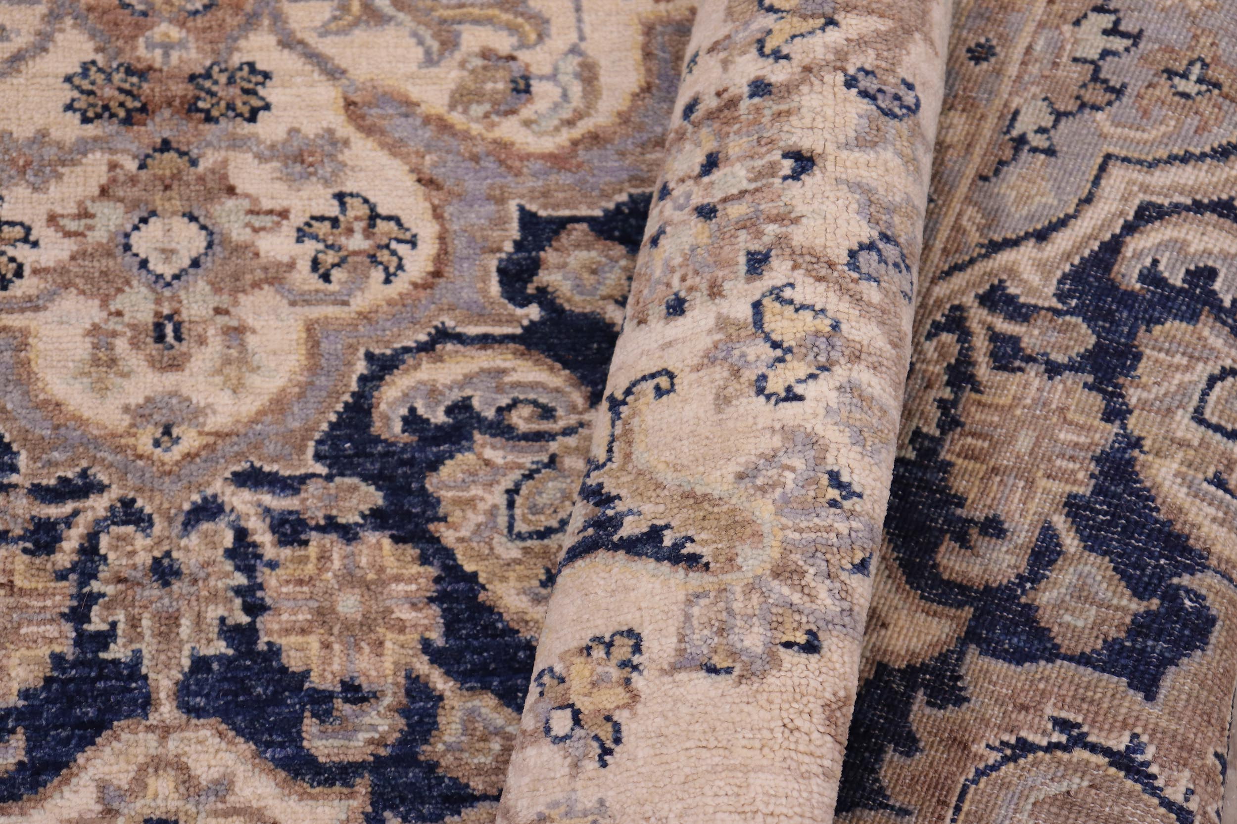 handmade Transitional Kafkaz Blue Beige Hand Knotted RECTANGLE 100% WOOL area rug 6' x 9'