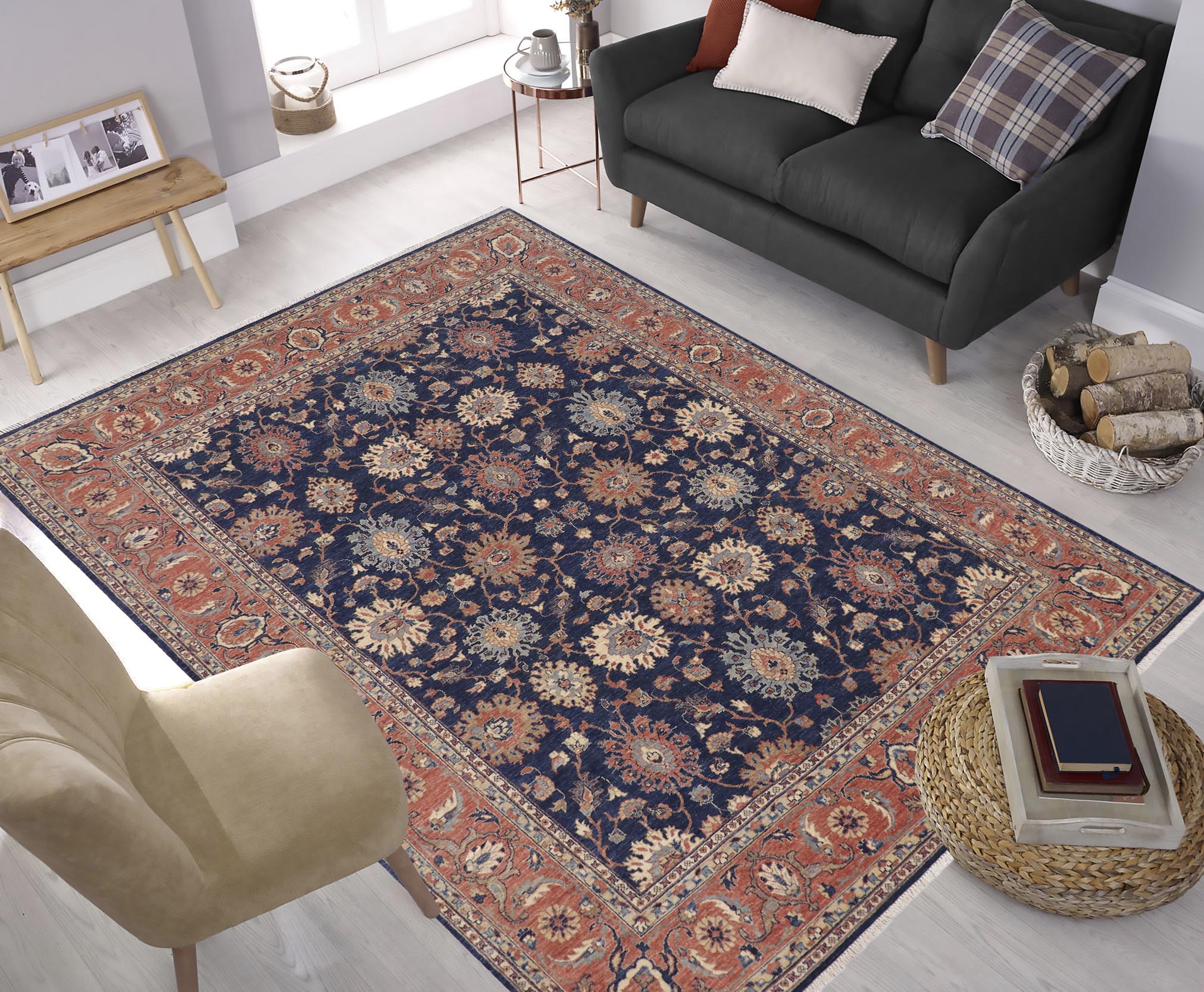 handmade Traditional Kafkaz Blue Rust Hand Knotted RECTANGLE 100% WOOL area rug 8x10