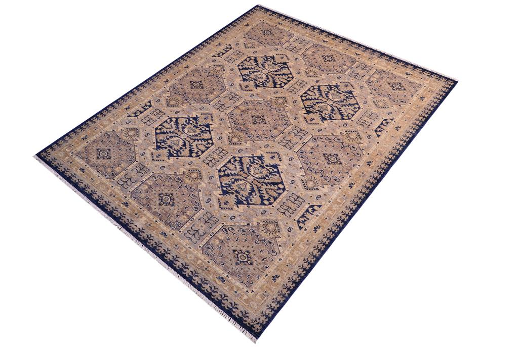 handmade Transitional Kafkaz Blue Beige Hand Knotted RECTANGLE 100% WOOL area rug 5 x 7