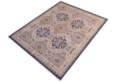 handmade Transitional Kafkaz Blue Beige Hand Knotted RECTANGLE 100% WOOL area rug 5' x 7'