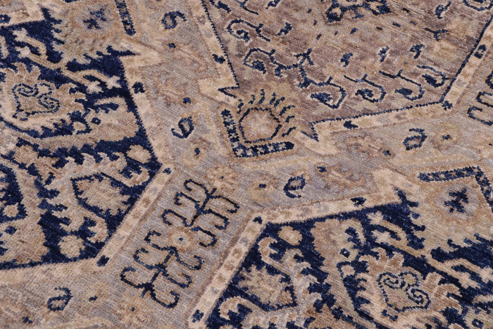 handmade Transitional Kafkaz Blue Beige Hand Knotted RECTANGLE 100% WOOL area rug 5' x 7'