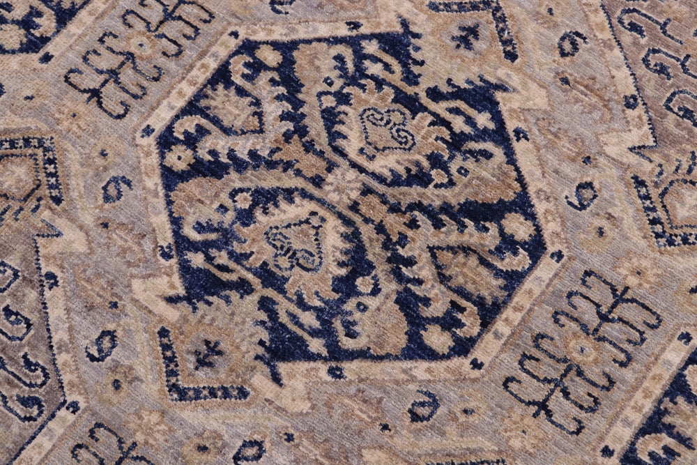 handmade Transitional Kafkaz Blue Beige Hand Knotted RECTANGLE 100% WOOL area rug 5' x 7'