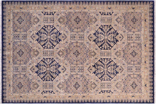 handmade Transitional Kafkaz Blue Beige Hand Knotted RECTANGLE 100% WOOL area rug 5' x 7'