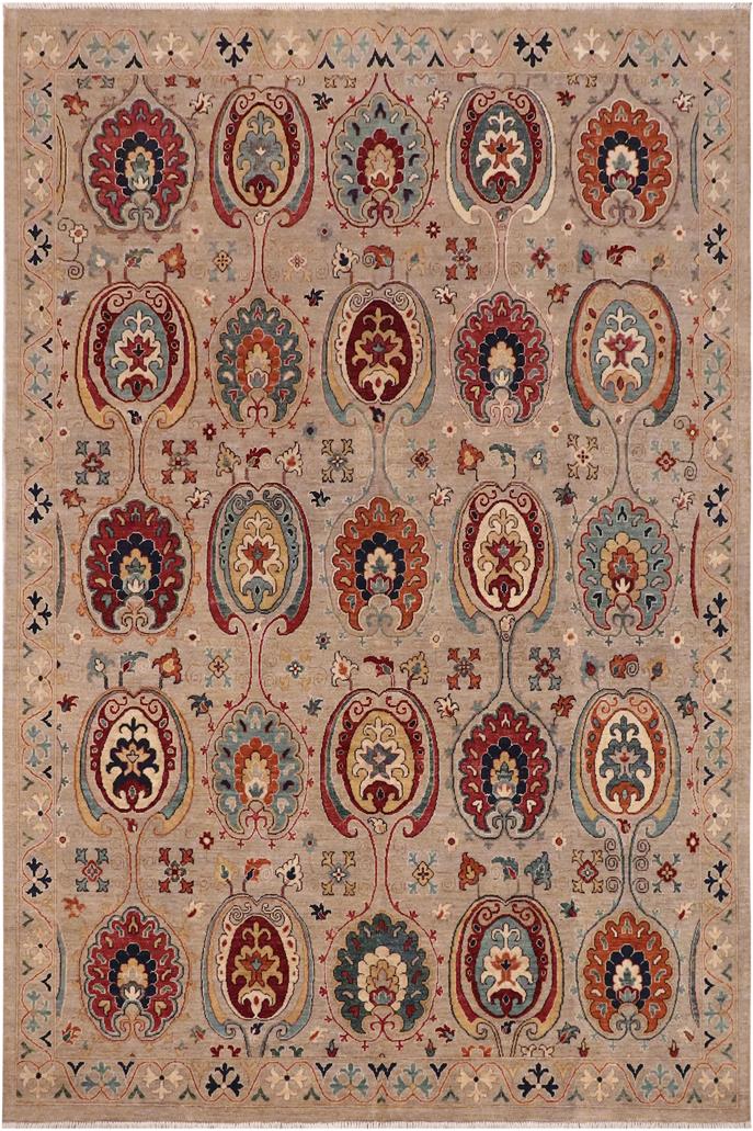handmade Transitional Kafkaz Grey Orange Hand Knotted RECTANGLE 100% WOOL area rug 8 x 10
