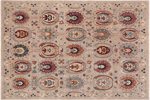 8x10 hand knotted transitional wool rug in gray and orange - Oriental Deeanna
