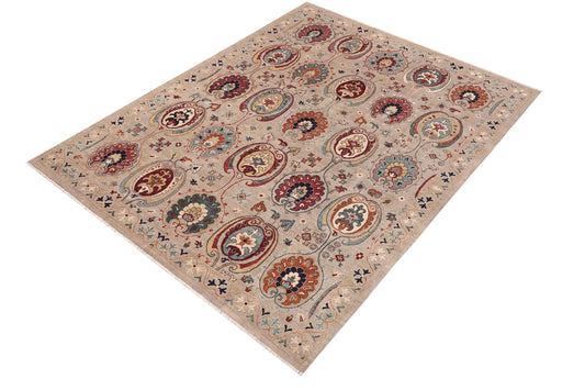 handmade Transitional Kafkaz Grey Orange Hand Knotted RECTANGLE 100% WOOL area rug 8' x 10'