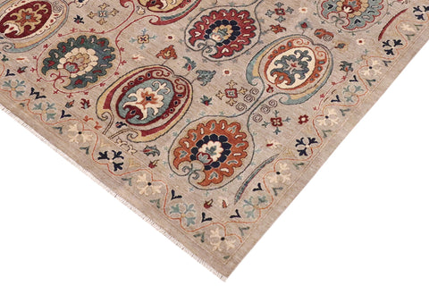 handmade Transitional Kafkaz Grey Orange Hand Knotted RECTANGLE 100% WOOL area rug 8' x 10'