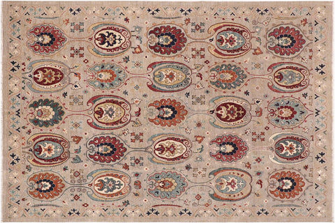 handmade Transitional Kafkaz Grey Orange Hand Knotted RECTANGLE 100% WOOL area rug 8' x 10'