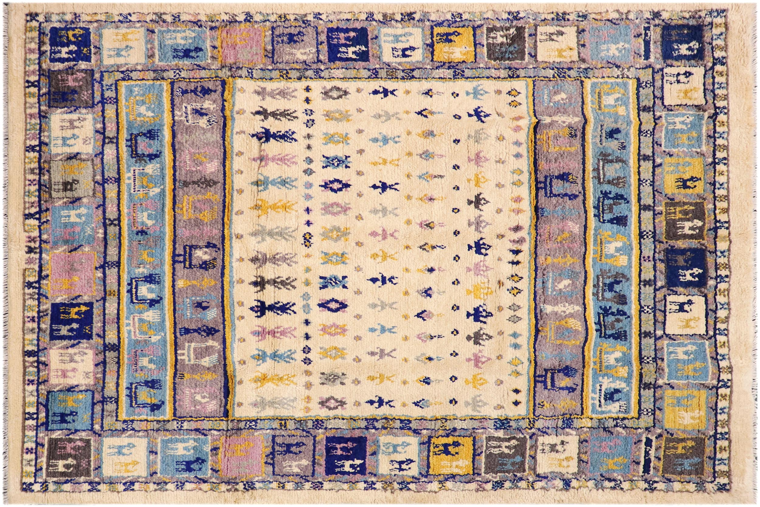 handmade Geometric Moroccan Beige Blue Hand Knotted RECTANGLE 100% WOOL area rug 8' x 10'