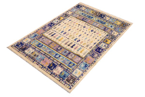 handmade Geometric Moroccan Beige Blue Hand Knotted RECTANGLE 100% WOOL area rug 8' x 10'