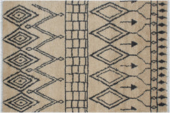 handmade Geometric Moroccan Beige Gray Hand Knotted RECTANGLE 100% WOOL area rug 4' x 6'