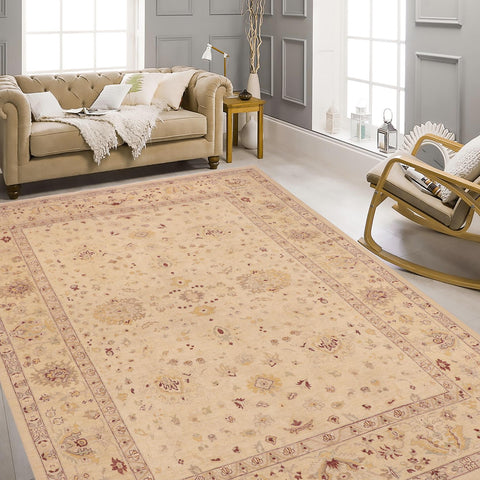handmade Traditional Kafkaz Beige Gold Hand Knotted RECTANGLE 100% WOOL area rug 10x15