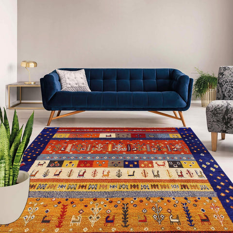 handmade Geometric Moroccan Rust Blue Hand Knotted RECTANGLE 100% WOOL area rug 9' x 12'