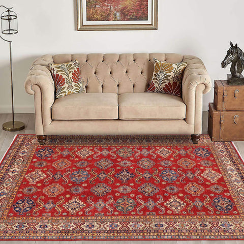 handmade Geometric Super Kazak Red Beige Hand Knotted RECTANGLE 100% WOOL area rug 8' x 10'