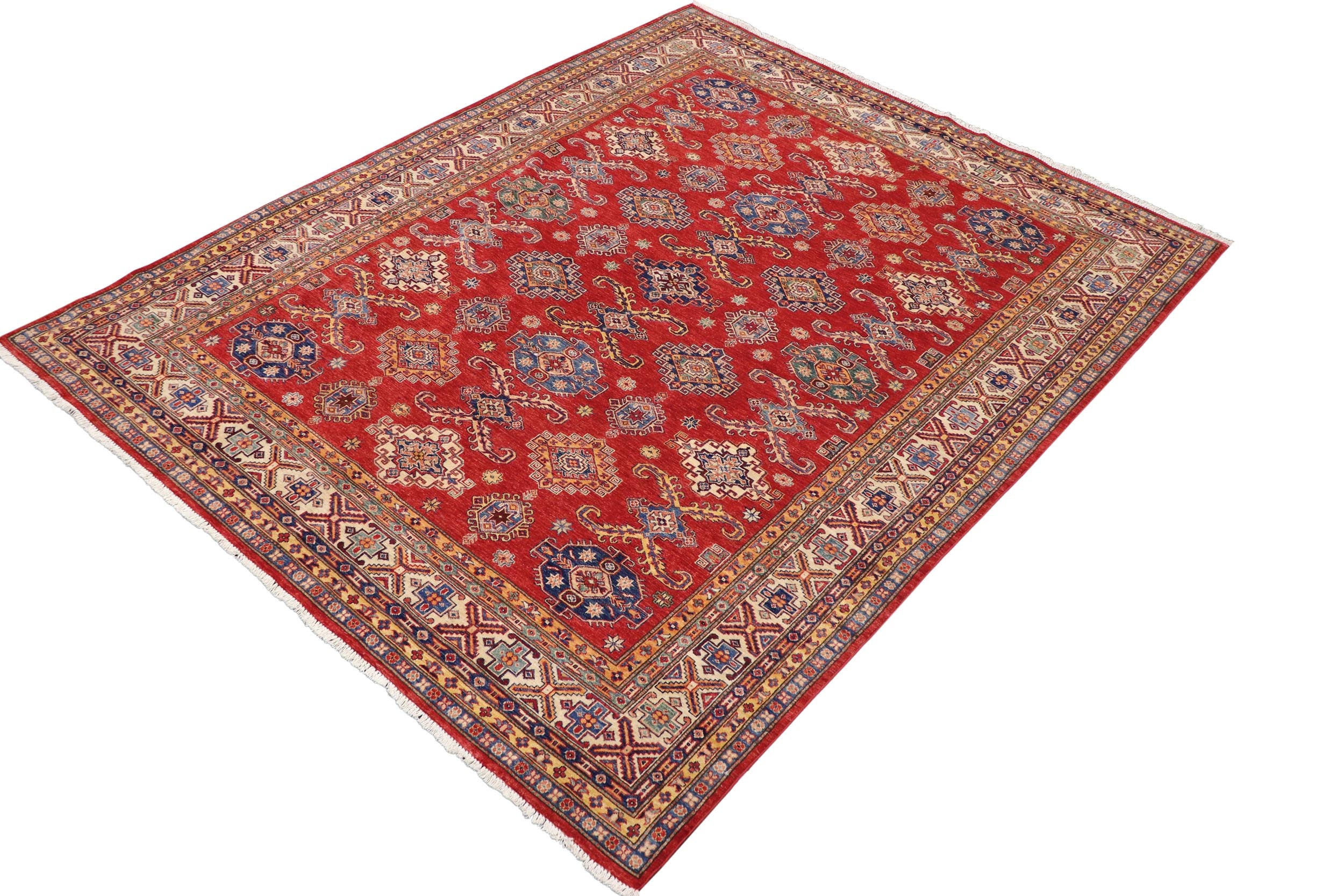 handmade Geometric Super Kazak Red Beige Hand Knotted RECTANGLE 100% WOOL area rug 8' x 10'