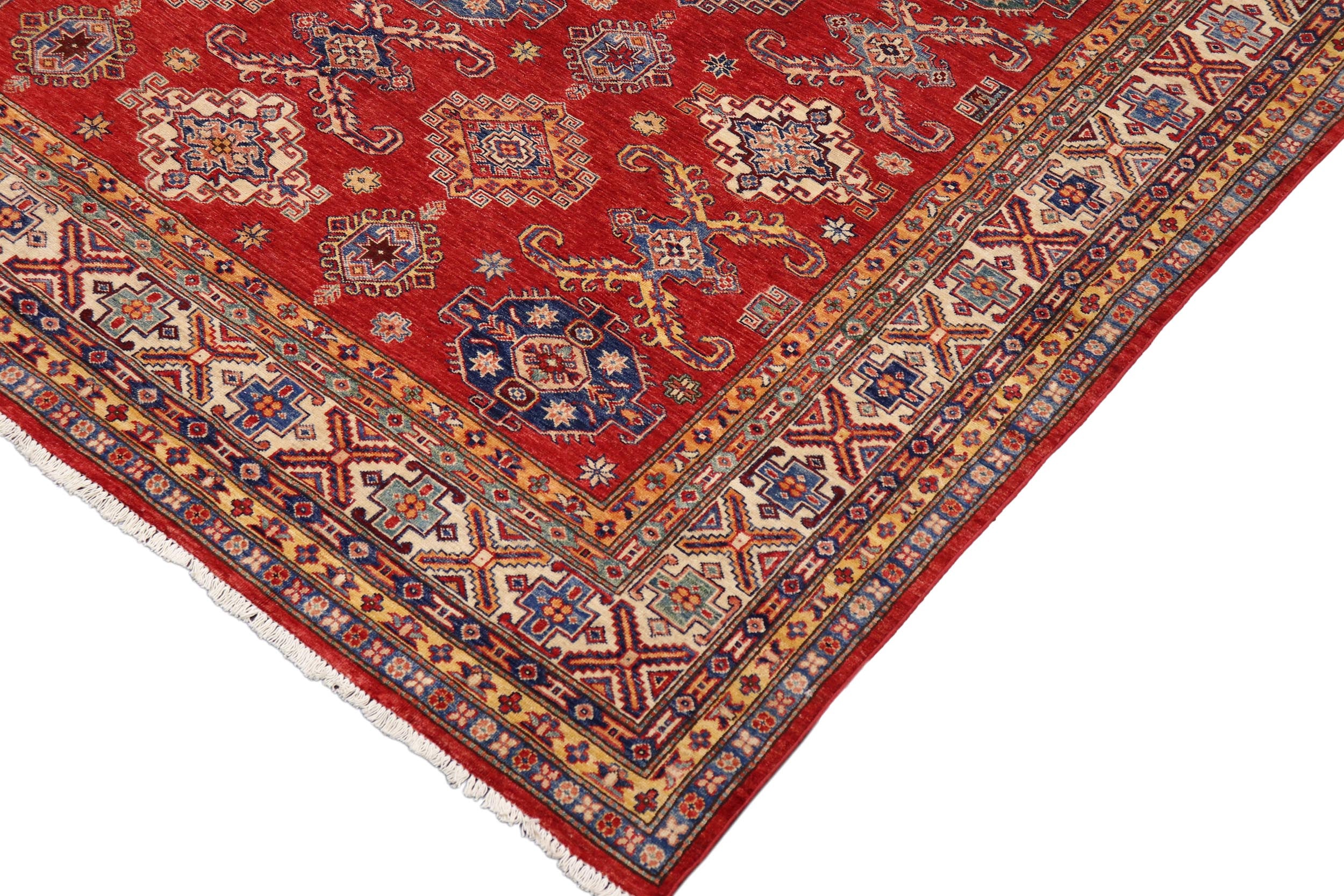 handmade Geometric Super Kazak Red Beige Hand Knotted RECTANGLE 100% WOOL area rug 8' x 10'