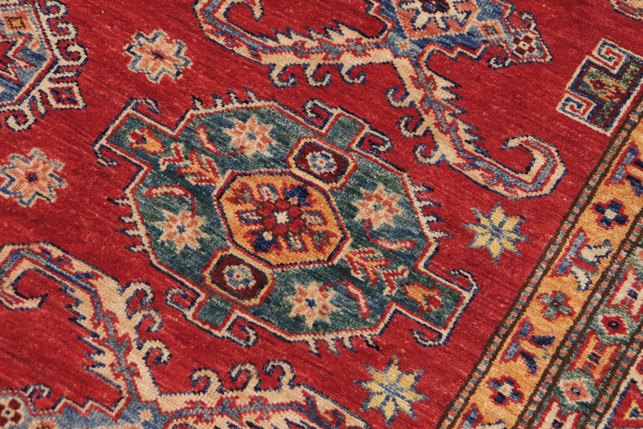 handmade Geometric Super Kazak Red Beige Hand Knotted RECTANGLE 100% WOOL area rug 8' x 10'