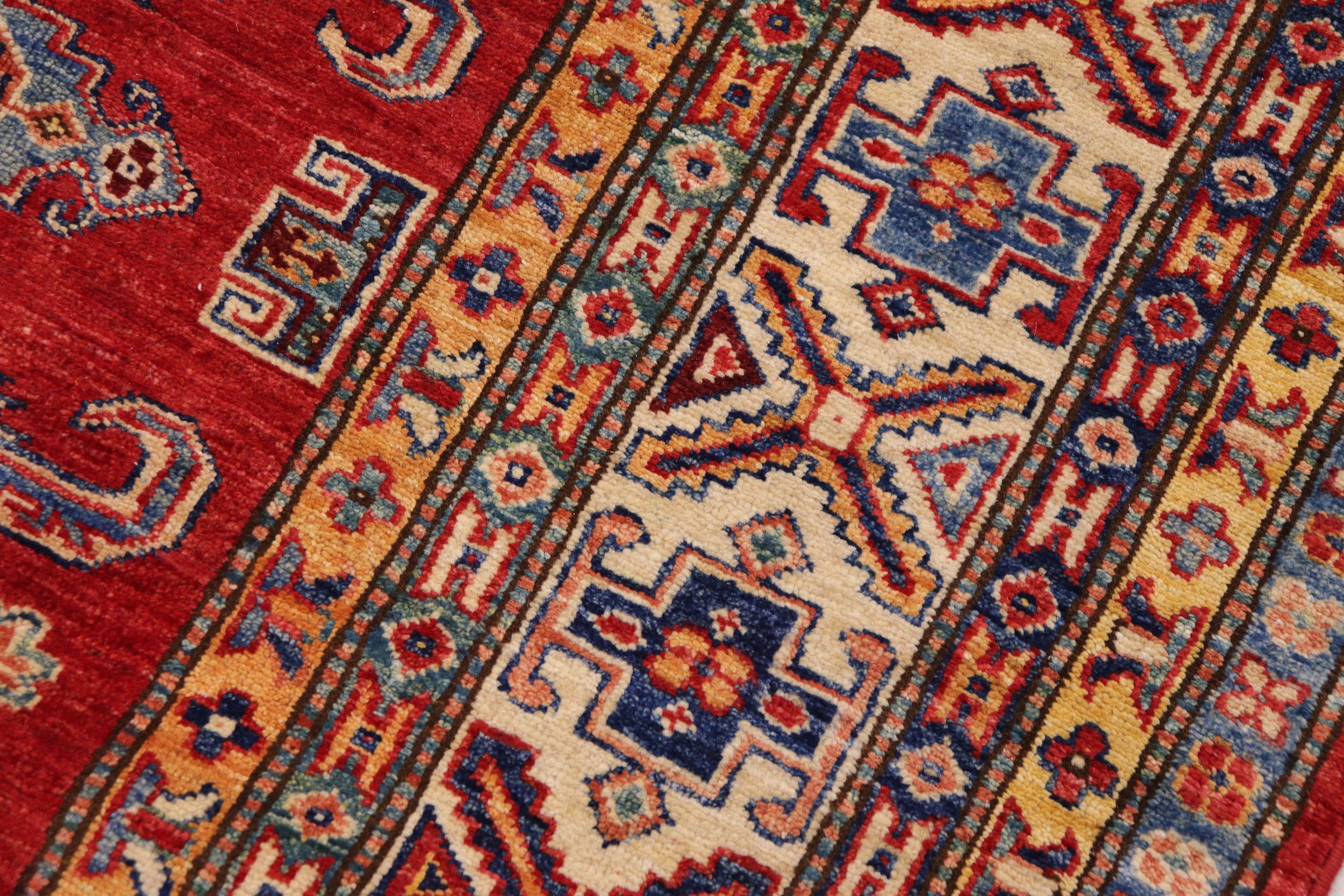 handmade Geometric Super Kazak Red Beige Hand Knotted RECTANGLE 100% WOOL area rug 8' x 10'