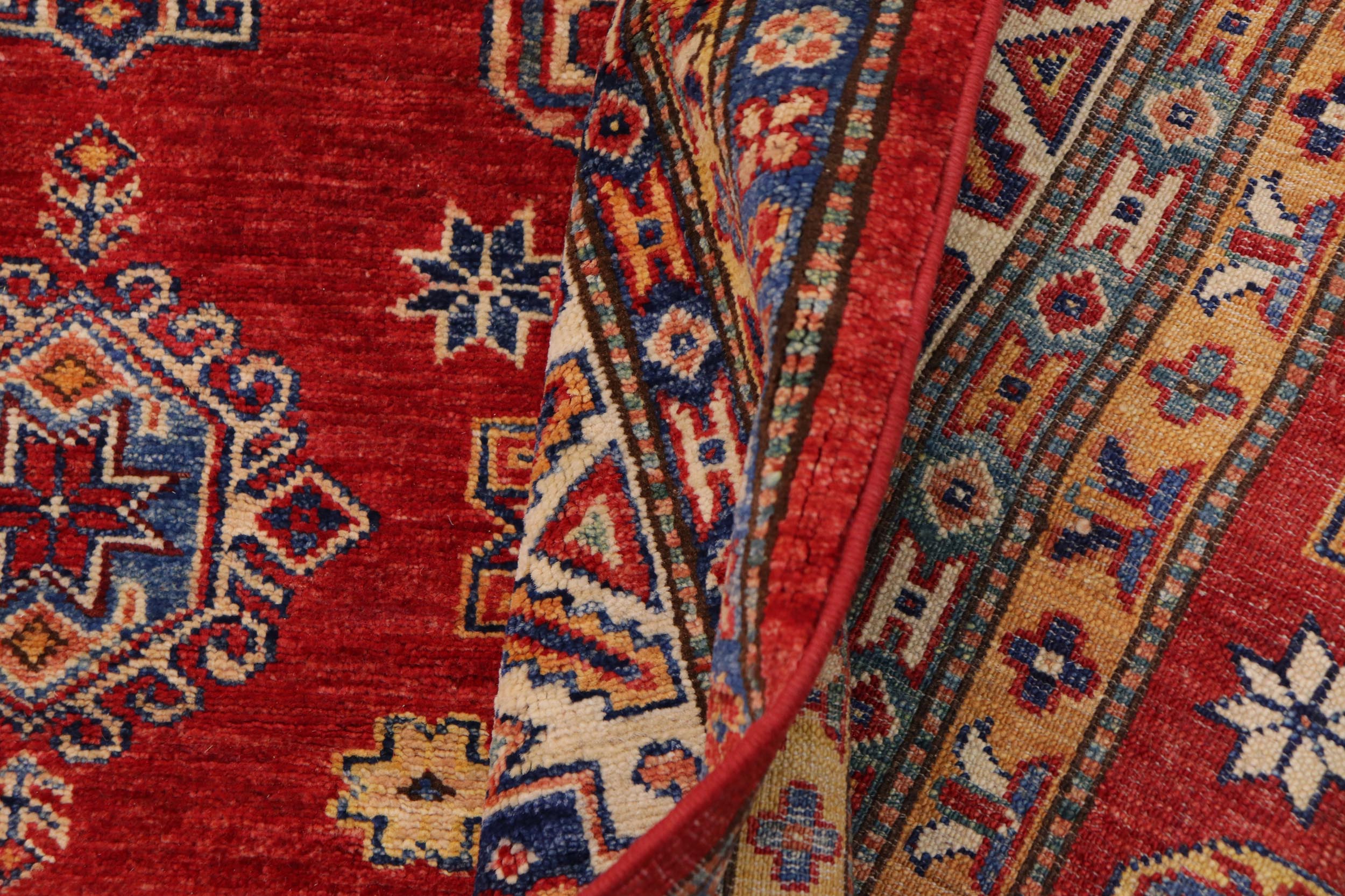 handmade Geometric Super Kazak Red Beige Hand Knotted RECTANGLE 100% WOOL area rug 8' x 10'