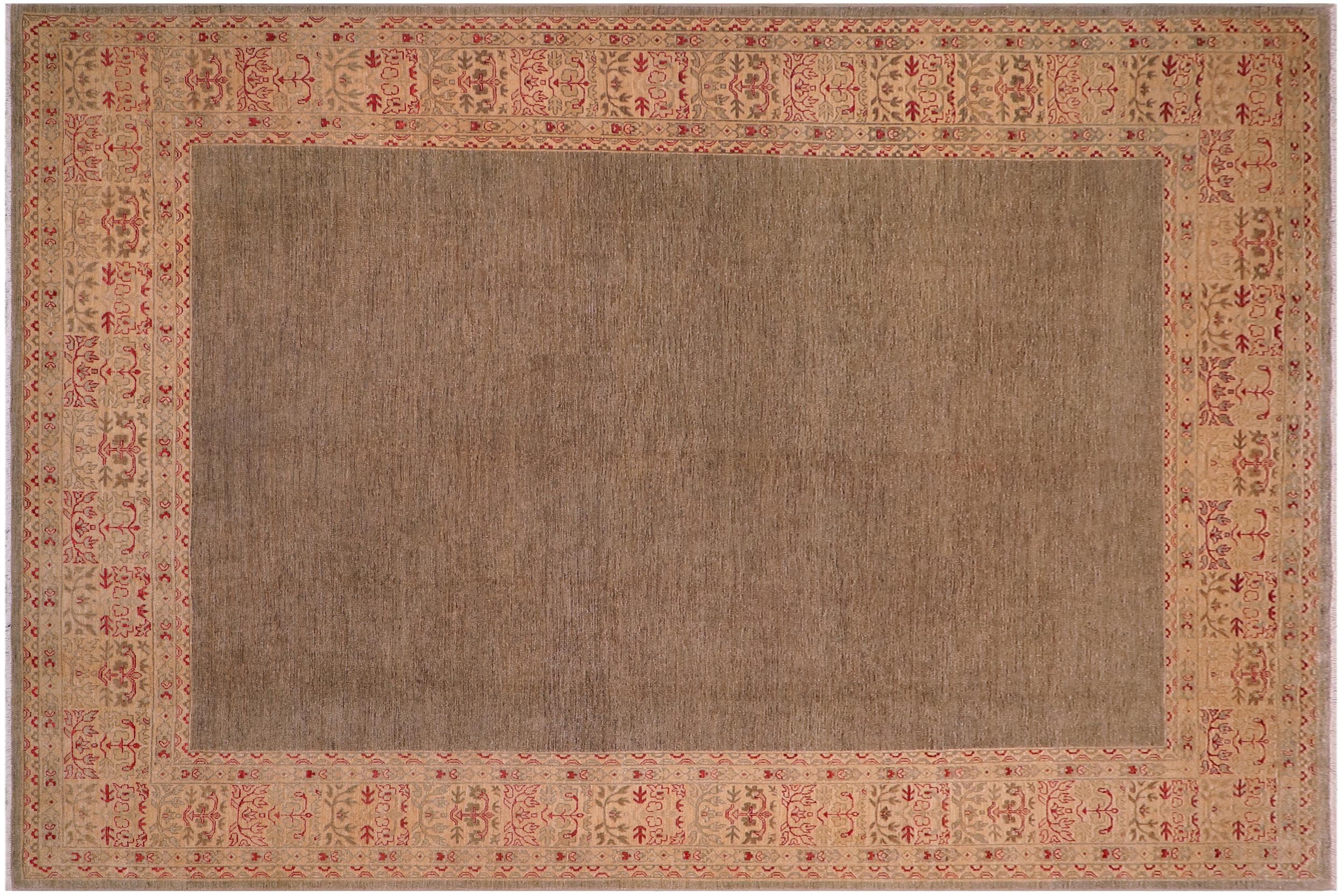handmade Modern Kafkaz Brown Beige Hand Knotted RECTANGLE 100% WOOL area rug 10' x 14'