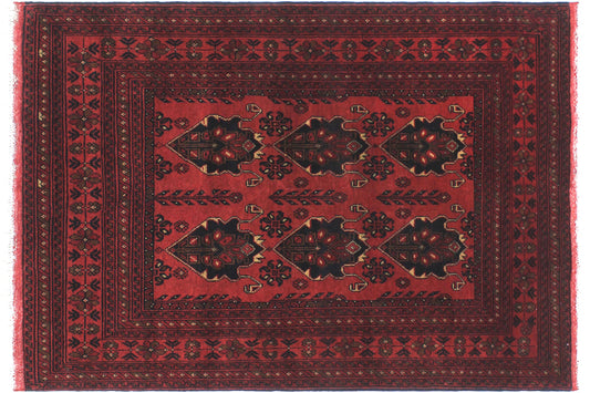 handmade Geometric Khal Muhamm Red Black Hand Knotted RECTANGLE 100% WOOL area rug 3' x 5'