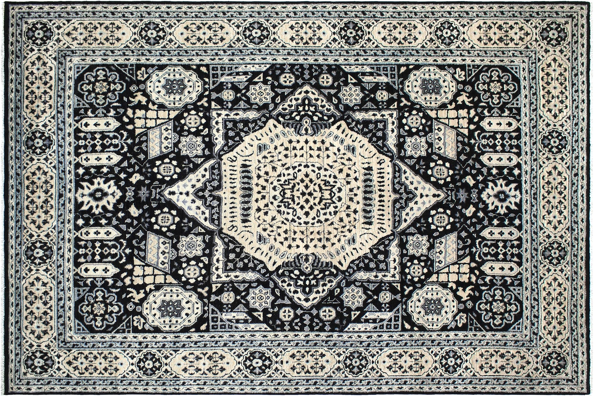 handmade Geometric Mamluk Black Beige Hand Knotted RECTANGLE 100% WOOL area rug 9 x 12