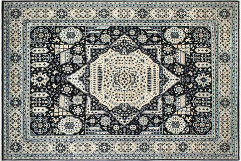 handmade Geometric Mamluk Black Beige Hand Knotted RECTANGLE 100% WOOL area rug 9 x 12