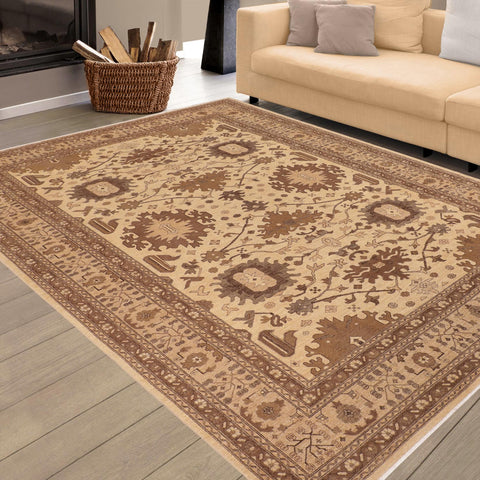 handmade Traditional Kafkaz Beige Tan Hand Knotted RECTANGLE 100% WOOL area rug 10x14