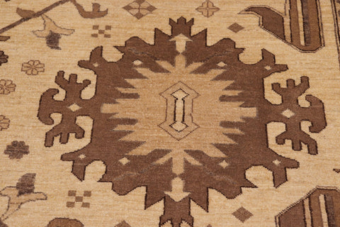 handmade Traditional Kafkaz Beige Tan Hand Knotted RECTANGLE 100% WOOL area rug 10x14
