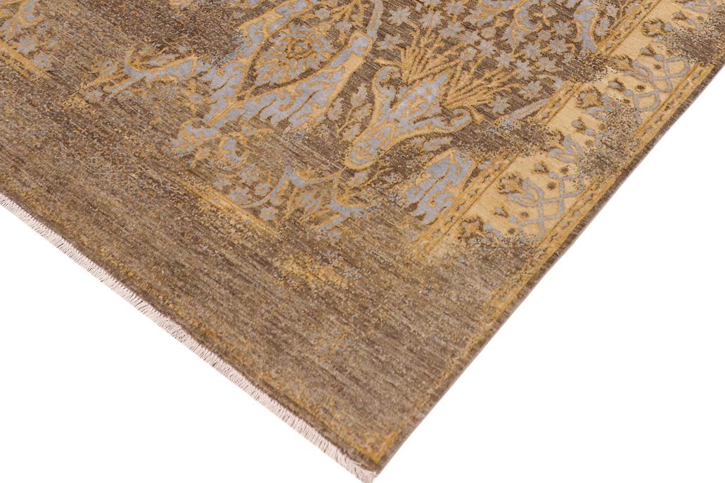 handmade Transitional Kafkaz gray Blue Hand Knotted RECTANGLE WOOL&SILK area rug 8 x 10