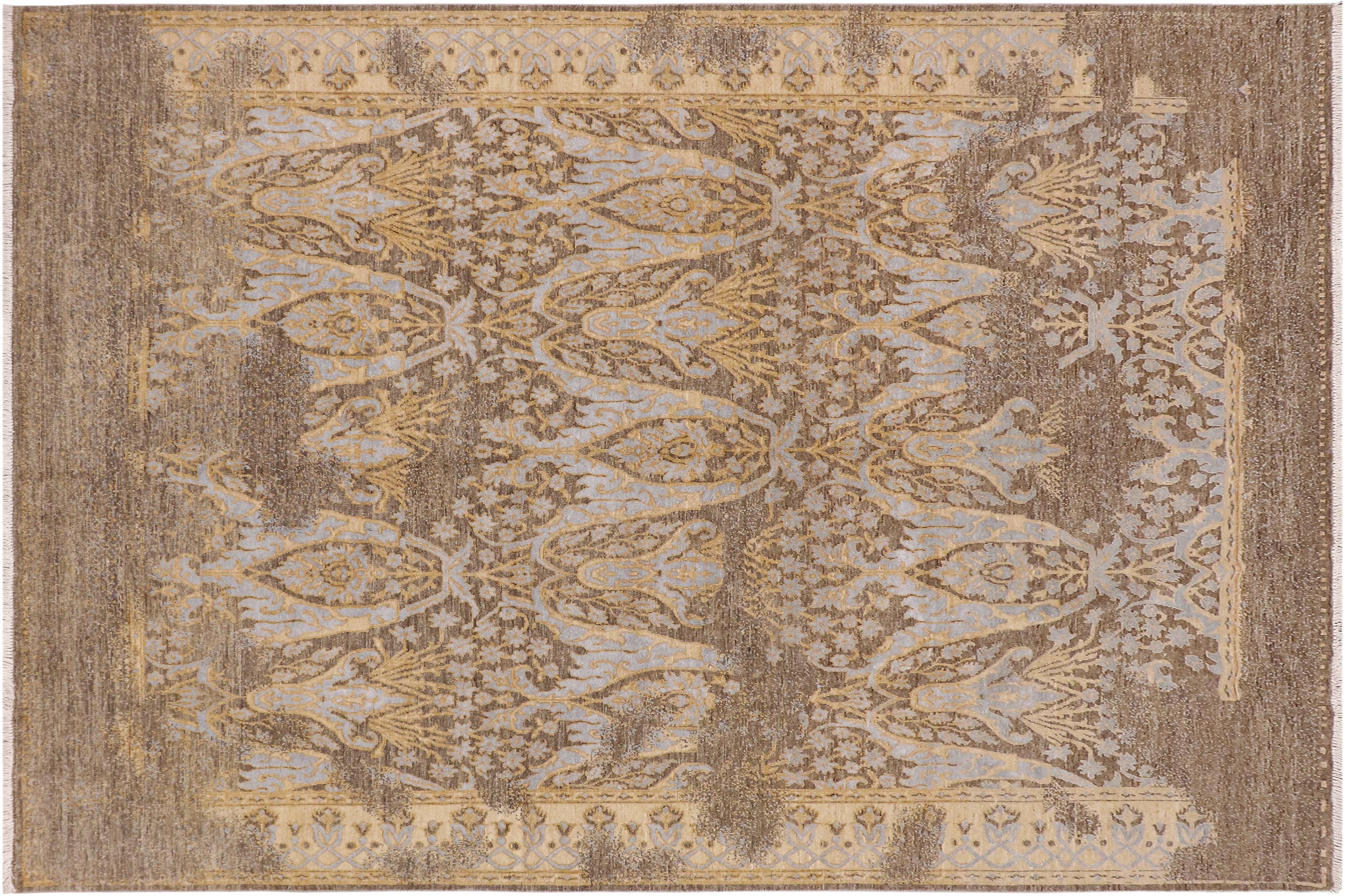 handmade Modern Kafkaz Grey Blue Hand Knotted RECTANGLE WOOL&SILK area rug 8' x 10'