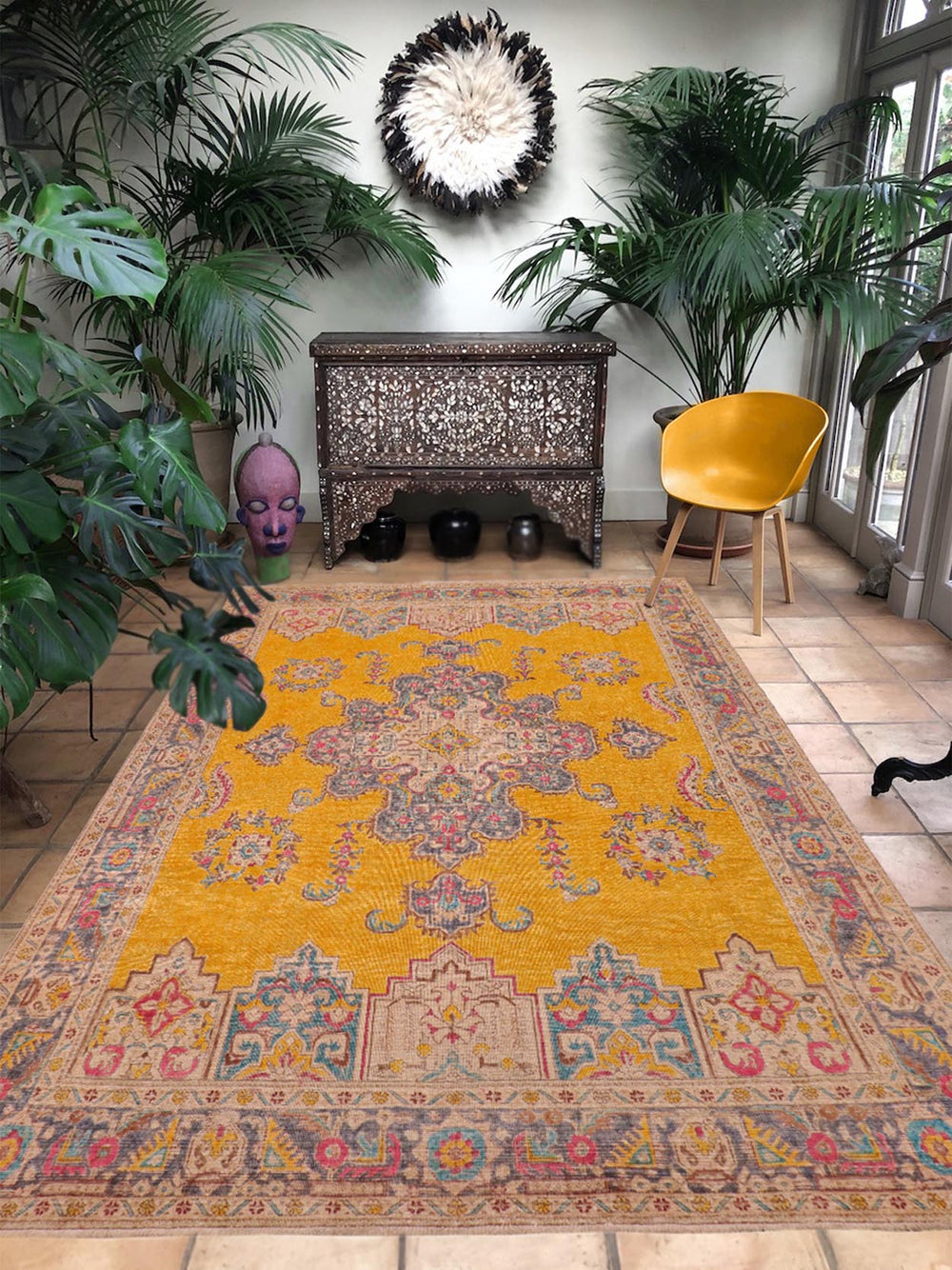 handmade Vintage Hand Painte Yellow Grey Hand Knotted RECTANGLE 100% WOOL area rug 10' x 13'