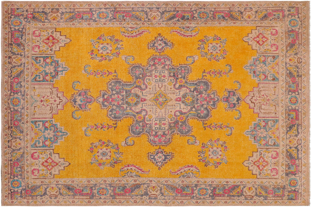 handmade Vintage Hand Painte Yellow Grey Hand Knotted RECTANGLE 100% WOOL area rug 10' x 13'