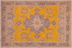 handmade Vintage Hand Painte Yellow Grey Hand Knotted RECTANGLE 100% WOOL area rug 10' x 13'